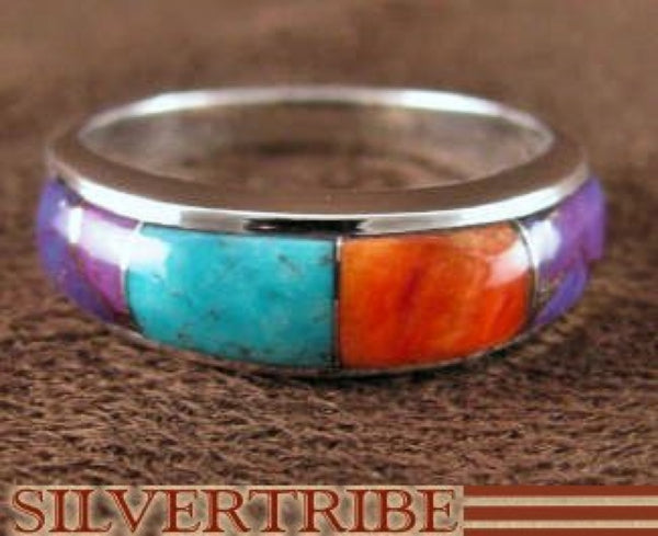 Sterling Silver Turquoise And Multicolor Inlay Ring Size 5-3/4 DS38439