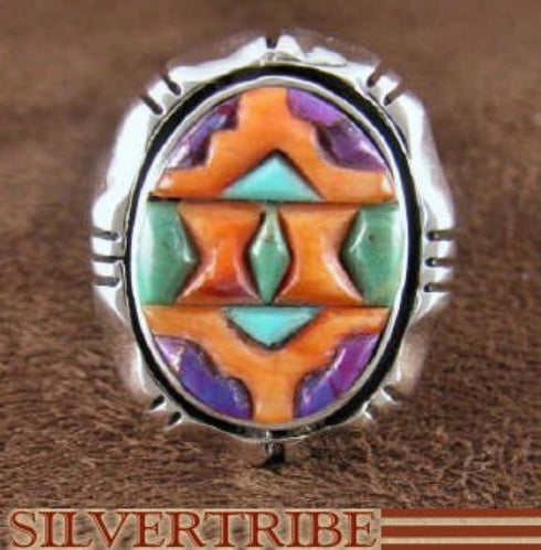Sterling Silver Turquoise Multicolor Jewelry Ring Size 8-1/2 DS38821