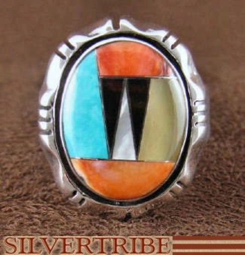 Sterling Silver Turquoise Multicolor Inlay Ring Size 8-1/4 DS38949