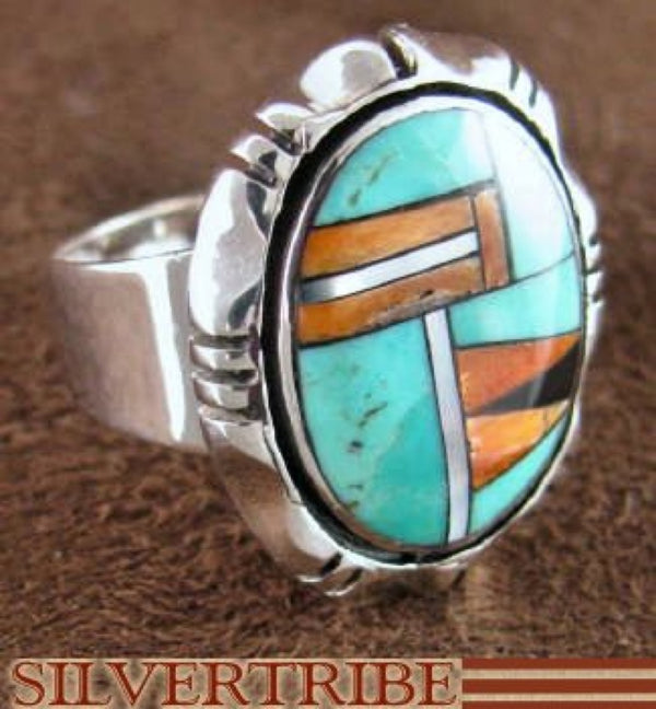 Turquoise Multicolor Genuine Sterling Silver Ring Size 7-3/4 DS38975