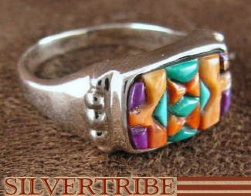 Silver Jewelry Turquoise And Multicolor Inlay Ring Size 8-1/2 NS38657