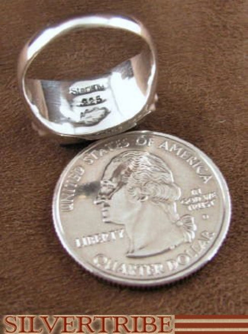 Turquoise And Multicolor Inlay Silver Ring Size 7-3/4 NS38660