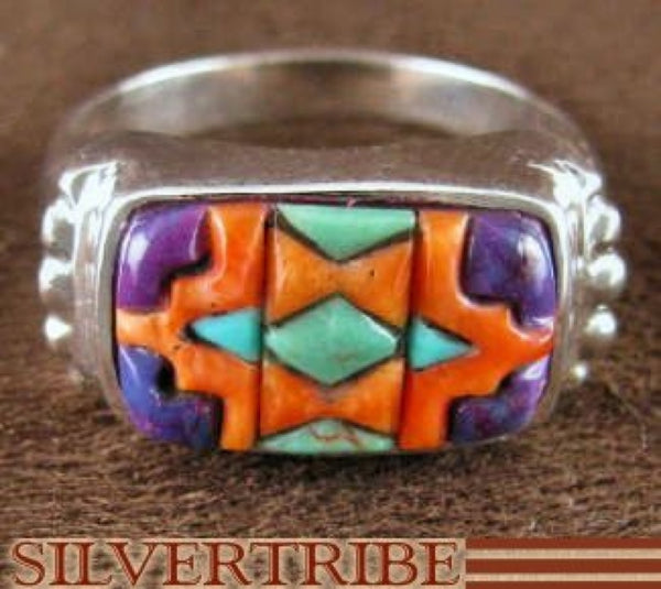 Sterling Silver Turquoise And Multicolor Inlay Ring Size 7-3/4 NS38664