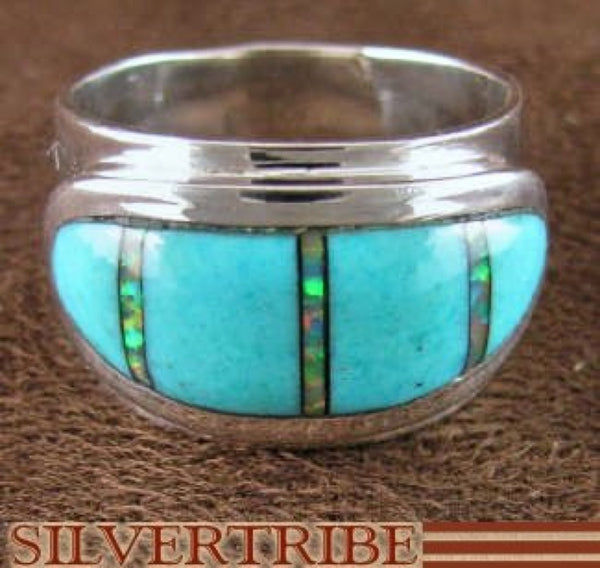Opal Turquoise Inlay Jewelry Sterling Silver Ring Size 6-1/4 NS44451