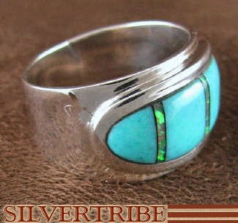Opal Turquoise Inlay Jewelry Sterling Silver Ring Size 6-1/4 NS44451
