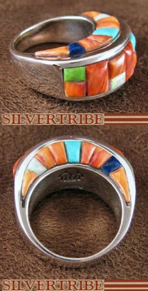 Oyster Shell Multicolor Inlay Sterling Silver Ring Size 8-1/4 AS38451