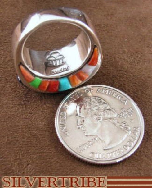 Oyster Shell Multicolor Inlay Sterling Silver Ring Size 8-1/4 AS38451