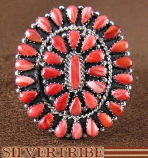 Genuine Sterling Silver And Red Oyster Shell Ring Size 7-1/2 RS38973