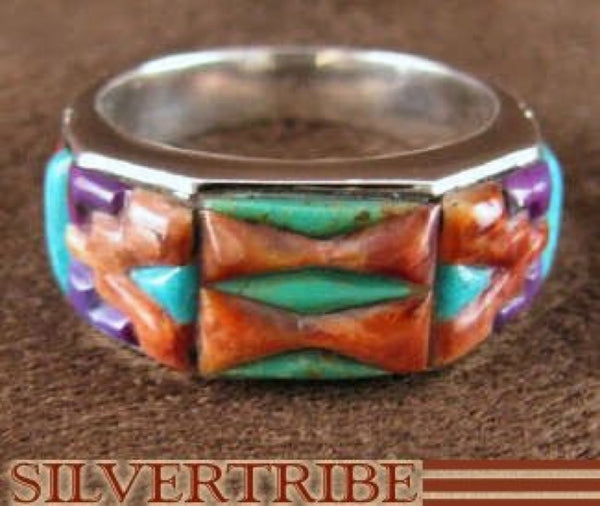 Turquoise Multicolor Jewelry Sterling Silver Ring Size 6-1/2 RS38542