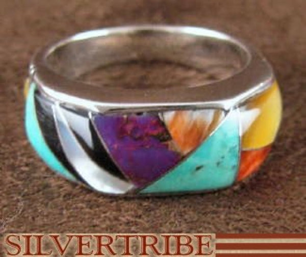Multicolor Turquoise Jewelry Sterling Silver Ring Size 6-3/4 RS38556