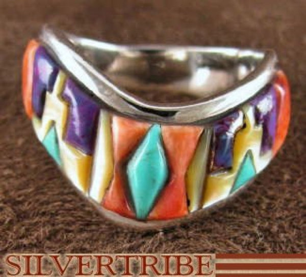 Sterling Silver Multicolor Turquoise Jewelry Ring Size 8-1/4 RS42233