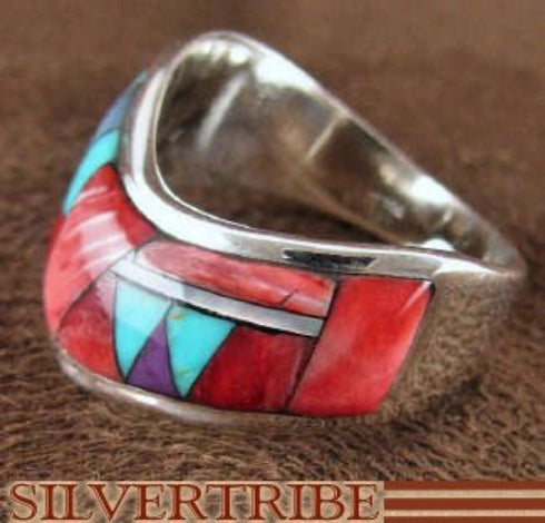Multicolor Turquoise Inlay Sterling Silver Ring Size 8-1/2 RS42267