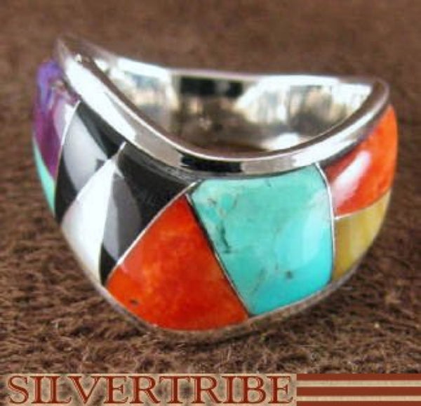 Multicolor Inlay Authentic Sterling Silver Ring Size 6-1/2 RS42303