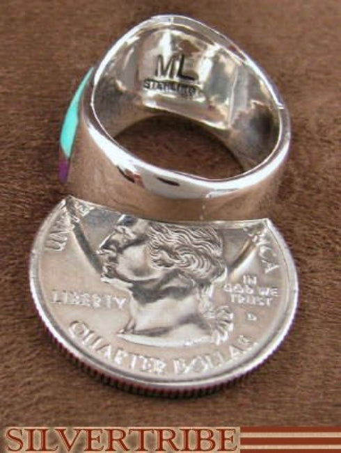Multicolor Inlay Authentic Sterling Silver Ring Size 6-1/2 RS42303