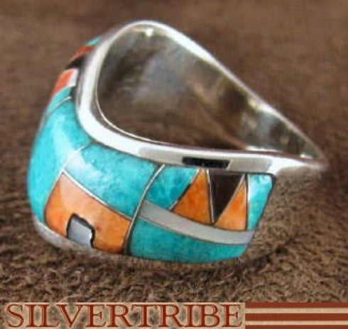 Multicolor Inlay Sterling Silver Jewelry Ring Size 8-1/4 RS42343