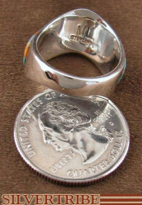 Multicolor Inlay Sterling Silver Jewelry Ring Size 8-1/4 RS42343