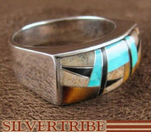 Multicolor Inlay Genuine Sterling Silver Ring Size 7-1/2 AS41324