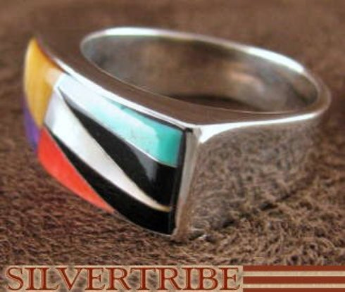 Multicolor Inlay Genuine Sterling Silver Ring Size 7-1/2 AS41306