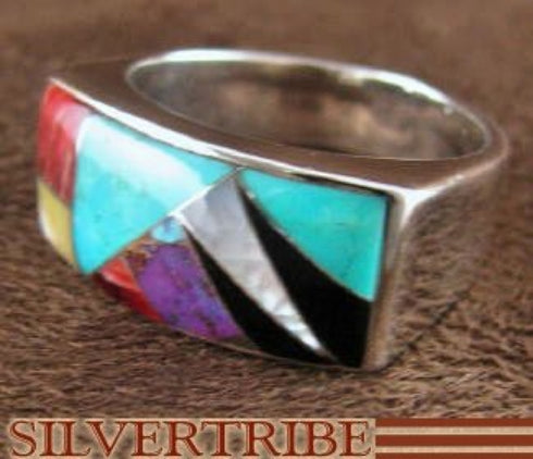 Multicolor Inlay Authentic Sterling Silver Ring Size 8-1/4 AS41272