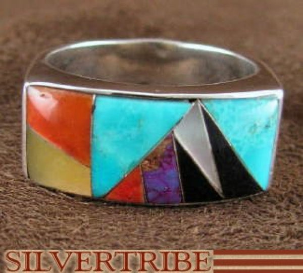 Sterling Silver Multicolor Turquoise Inlay Ring Size 7-1/2 AS41277