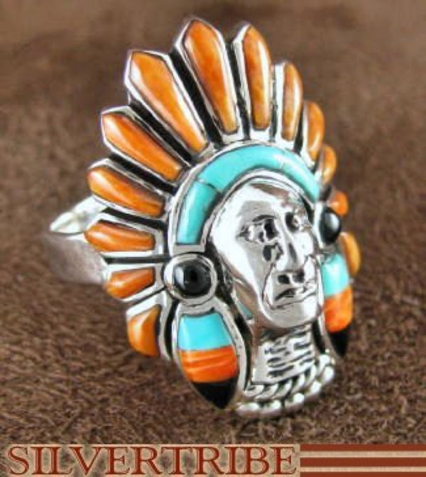 Oyster Shell Multicolor Chief Head Silver Ring Size 9-3/4 NS43202