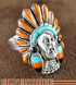 Oyster Shell Multicolor Chief Head Silver Ring Size 9-3/4 NS43202