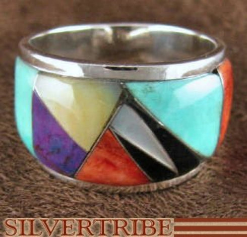 Sterling Silver Multicolor Inlay Ring Size 8-1/4 DS42215