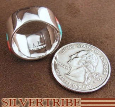 Sterling Silver And Multicolor Inlay Ring Size 6-3/4 DS42347