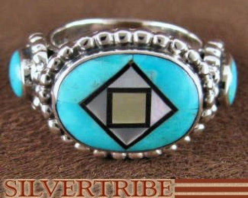 Turquoise And Multicolor Inlay Sterling Silver Ring Size 8-3/4 AS42839