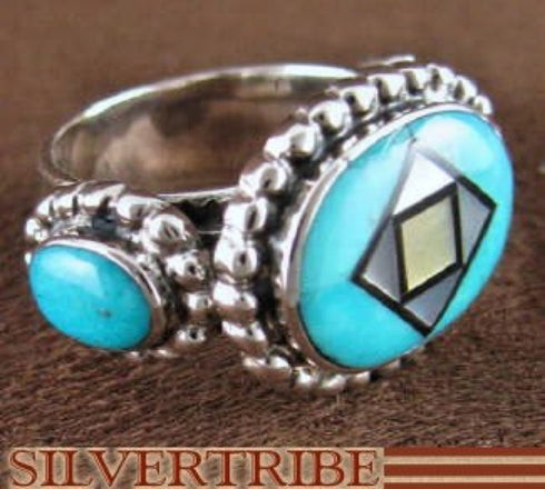 Turquoise And Multicolor Inlay Sterling Silver Ring Size 8-3/4 AS42839