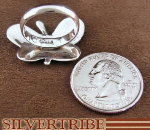 Multicolor Inlay Sterling Silver Butterfly Ring Size 6-3/4 AS42948