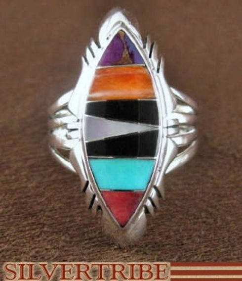 Turquoise Multicolor Sterling Silver Jewelry Ring Size 7-3/4 RS41196