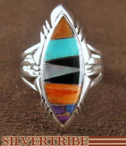 Sterling Silver Multicolor Turquoise Jewelry Ring Size 8-3/4 RS41206