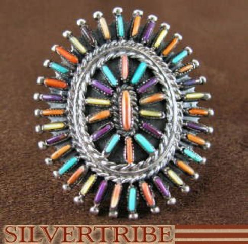 Turquoise And Multicolor Sterling Silver Ring Size 7-1/4 RS41672