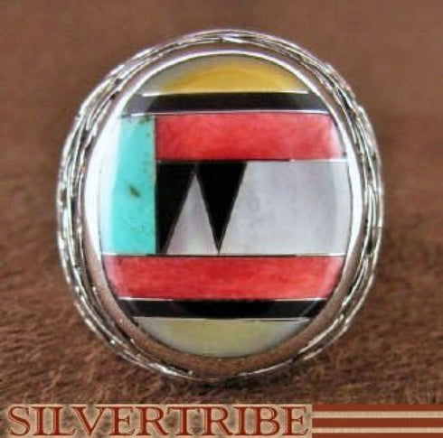 Sterling Silver Jewelry Multicolor Inlay Ring Size 7-3/4 DS43721