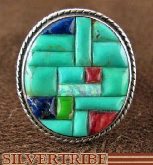 Multicolor Inlay Authentic Sterling Silver Ring Size 6-1/4 DS43948