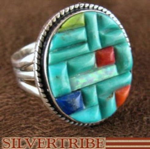 Sterling Silver And Multicolor Inlay Ring Size 5-3/4 DS43980