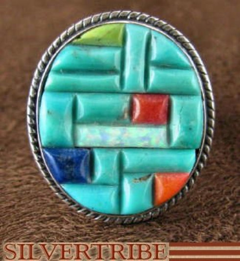 Sterling Silver And Multicolor Inlay Ring Size 5-3/4 DS43980