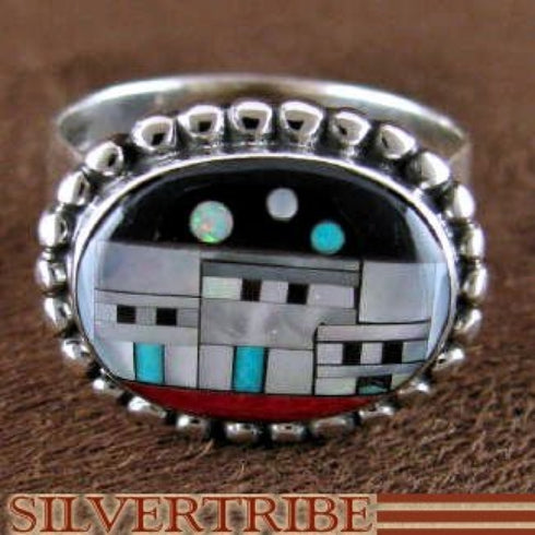 Multicolor Silver Native American Design Ring Size 8-3/4 RS46242
