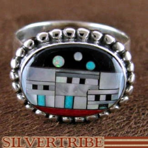 Multicolor Silver Native American Design Ring Size 8-3/4 RS46242