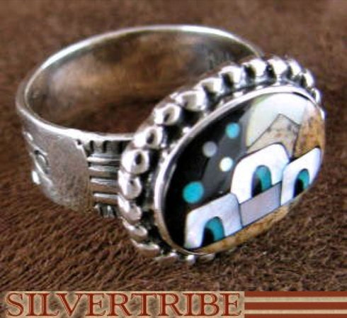 Multicolor Silver Native American Design Ring Size 8-3/4 RS46266