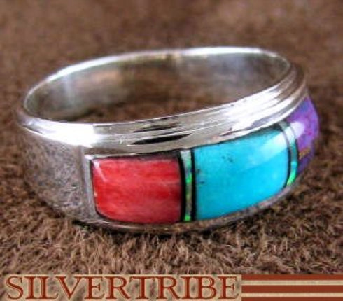 Sterling Silver Jewelry Multicolor Inlay Ring Size 6-3/4 RS46951