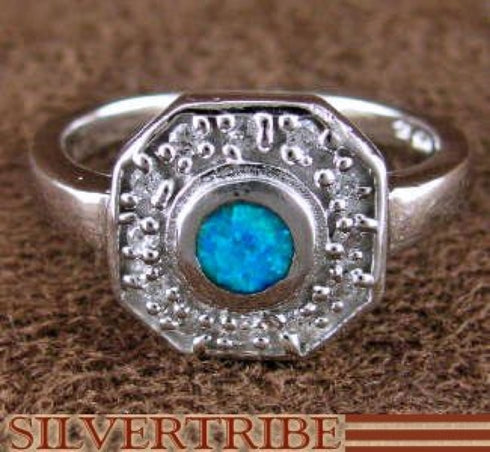 Sterling Silver And Blue Opal Inlay Jewelry Ring Size 7-3/4 DS51654