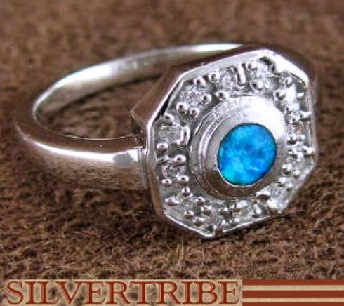 Sterling Silver And Blue Opal Inlay Jewelry Ring Size 7-3/4 DS51654
