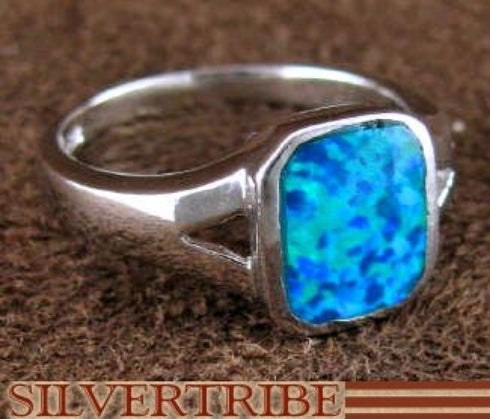 Genuine Sterling Silver Jewelry Blue Opal Inlay Ring Size 6 DS51672