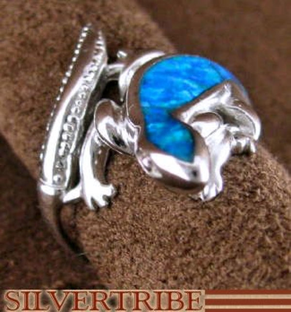 Blue Opal Inlay Genuine Sterling Silver Lizard Ring Size 5-3/4 DS51077