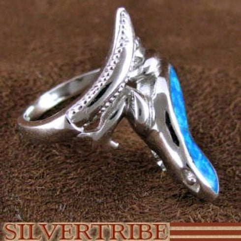 Blue Opal Inlay Genuine Sterling Silver Lizard Ring Size 5-3/4 DS51077