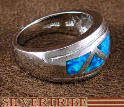 Blue Opal Inlay Sterling Silver Ring Size 6 Jewelry AS50063