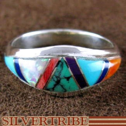 Sterling Silver Multicolor Inlay Jewelry Ring Size 5-3/4 RS51987
