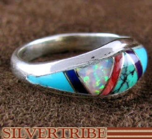 Sterling Silver Multicolor Inlay Jewelry Ring Size 5-3/4 RS51987